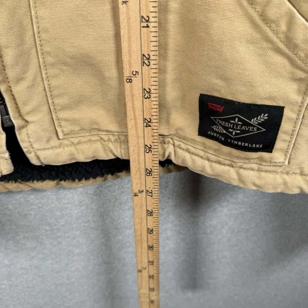 Levi's Premium Sherpa Jacket Fresh Leaves Tan Black Men L Justin Timberlake
